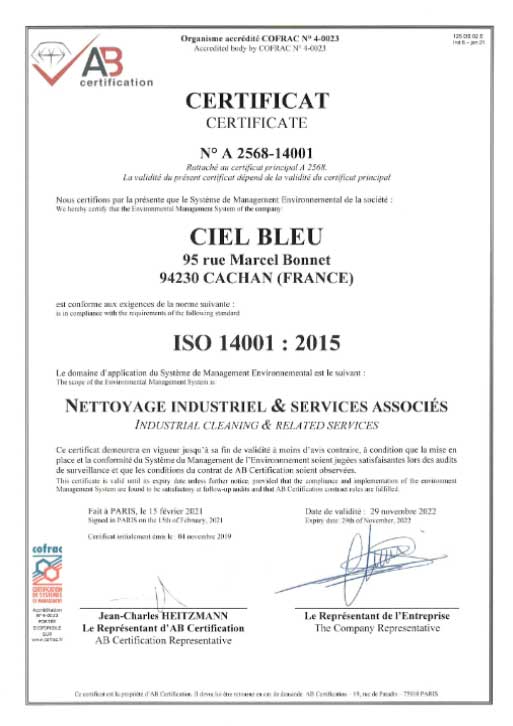 certification ciel-bleu iso 14001