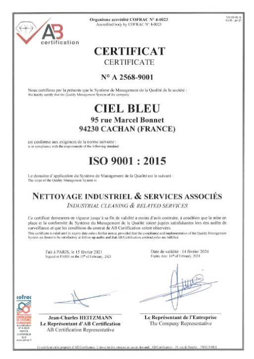 certification ciel-bleu iso 9001